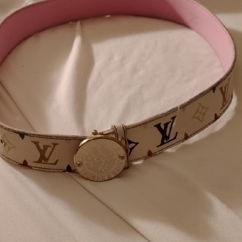 Louis Vuitton Monogram Belt in Cream and Pink